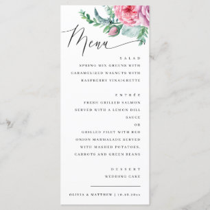 Waterverf Elegant Script Bloemen Boho bruiloft Menu