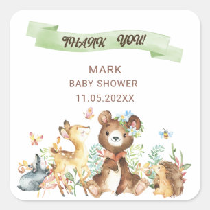 Waterverf Elegant Woodland Animals Baby shower Vierkante Sticker
