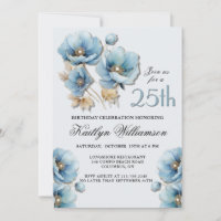 Waterverf Elegante Blauwe Gouden Bloem 25e Verjaar
