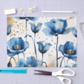 Waterverf Elegante Blauwe Poppies Tissuepapier (Craft)