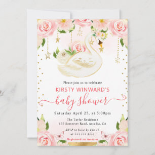 Waterverf Elegante Bloemenswaan Baby Shower Kaart