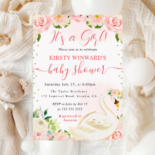 Waterverf Elegante Bloemenzwaan Baby Shower Kaart