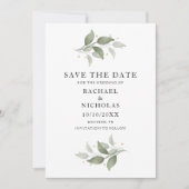 Waterverf Elegante Botanische Groen bruiloft Save The Date (Voorkant)