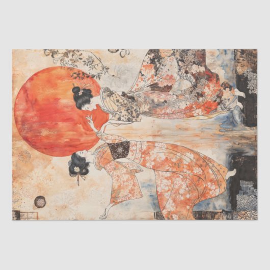 Waterverf Elegante Geisha Dans Tissuepapier (Voorkant)