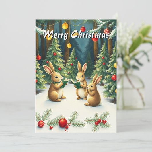 Waterverf Elegante Moderne Dennenbomen Kerstliedje Feestdagenkaart (Staand voorkant)