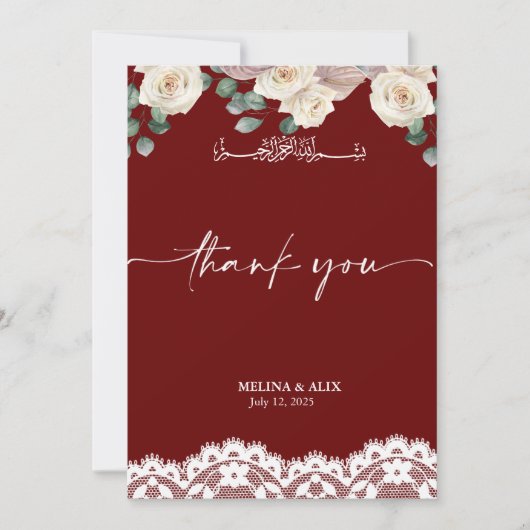 Waterverf Elegante Rode bruiloft Dank u kaart (Voorkant)