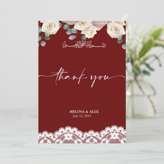 Waterverf Elegante Rode bruiloft Dank u kaart (Staand voorkant)