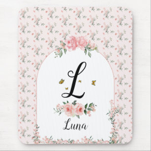 Waterverf Elegante Roze Rozen met Vlinders Muismat