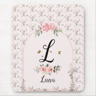 Waterverf Elegante Roze Rozen met Vlinders Muismat