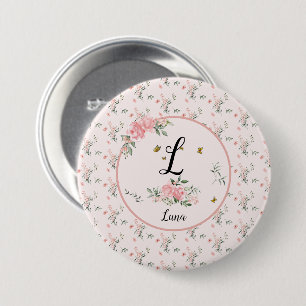 Waterverf Elegante Roze Rozen met Vlinders Ronde Button 7,6 Cm