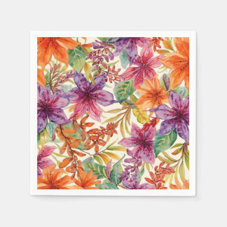 Waterverf Elegante Zomerbloemen Helder Kleuren Servet
