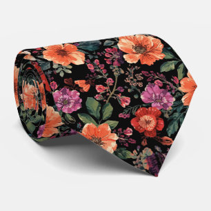 Waterverf Elegante zwarte zomerkleur bloemen tinte Stropdas