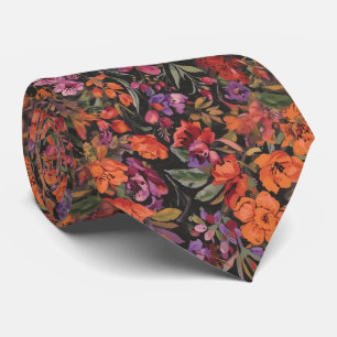 Waterverf Elegante zwarte zomerkleur bloemen tinte Stropdas