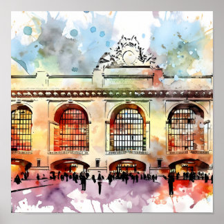 Waterverf Elegantie: Grand Central Terminal Poster