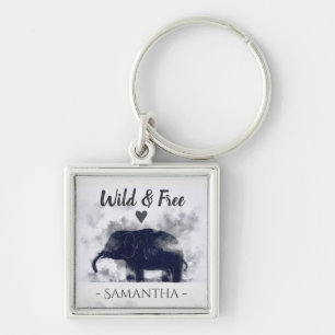 Waterverf Elephant Art Wild en gratis gepersonalis Sleutelhanger