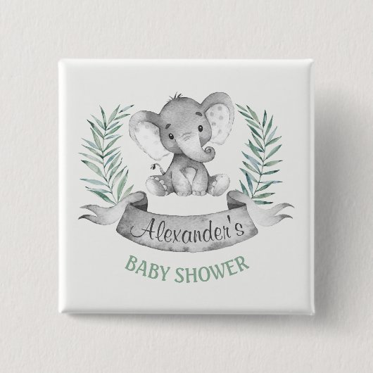 Waterverf Elephant Baby shower Vierkante Button 5,1 Cm (Voorkant)