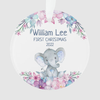 Waterverf Elephant Baby's eerste kerstfoto Ornament