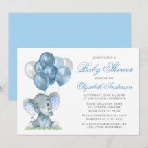 Waterverf Elephant-ballonnen Baby shower Blauw