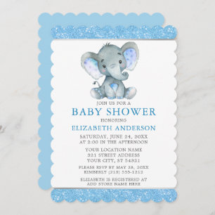 Waterverf Elephant Blue Glitter Baby shower Kaart