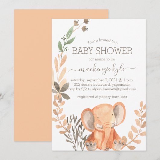 Waterverf Elephant Boho Safari Baby shower (Voorkant / Achterkant)