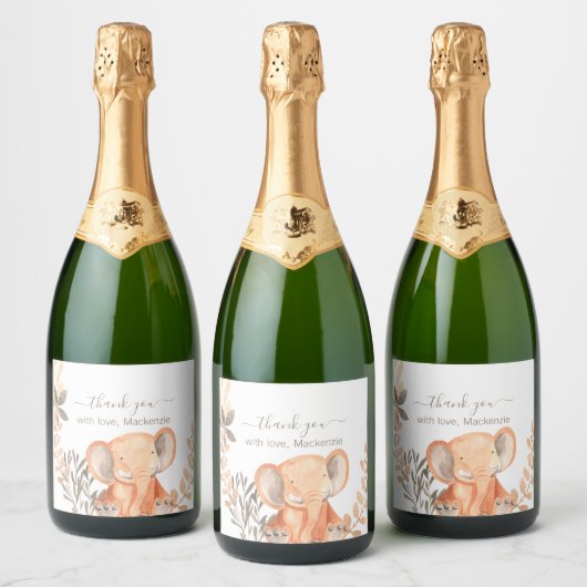 Waterverf Elephant Boho Safari Sparkling Wijnetiket (Flessen)