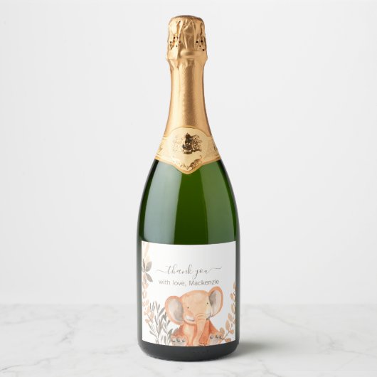 Waterverf Elephant Boho Safari Sparkling Wijnetiket (Voorkant)