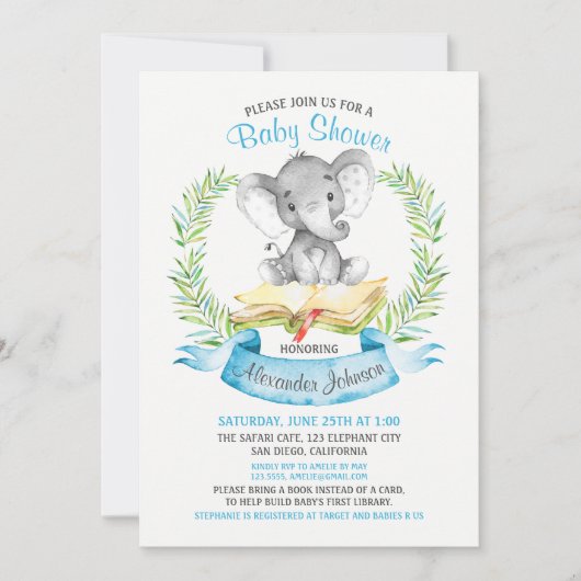 Waterverf Elephant Boy Baby shower Boek Kaart (Voorkant)