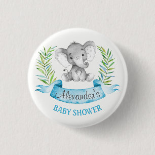 Waterverf Elephant Boy Baby shower Ronde Button 3,2 Cm