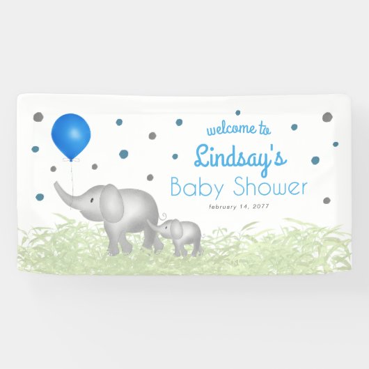 Waterverf Elephant Boy Baby shower Welkom Spandoek (Horizontaal)