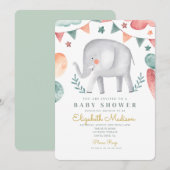 Waterverf Elephant Cute Baloons Baby shower Kaart (Voorkant / Achterkant)