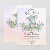 Waterverf Elephant Floral Eucalyptus Baby shower Kaart (Voorkant / Achterkant)