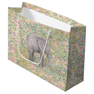 Waterverf Elephant Flowers Gold Glitter Large Cadeauzakje