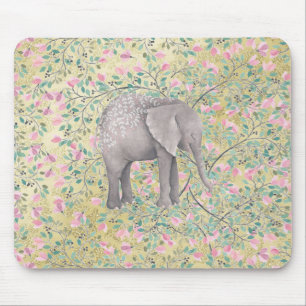 Waterverf Elephant Flowers Gold Glitter Muismat