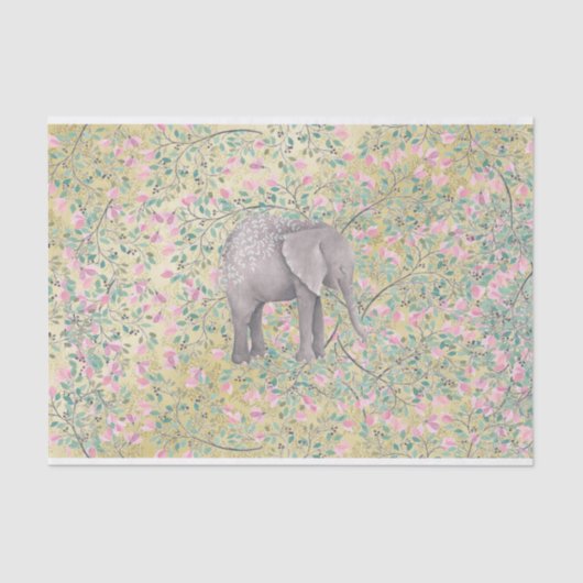 Waterverf Elephant Flowers Gold Glitter Tissuepapier (Voorkant)