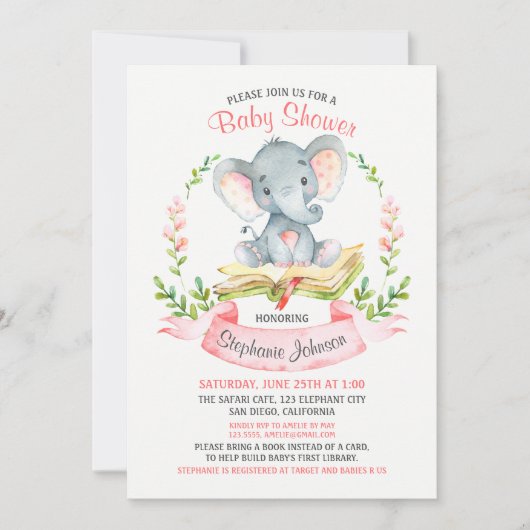 Waterverf Elephant Girl Baby shower Boek Kaart (Voorkant)