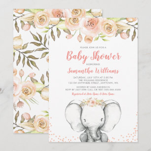 Waterverf Elephant Girl Baby Shower Uitnodigingen