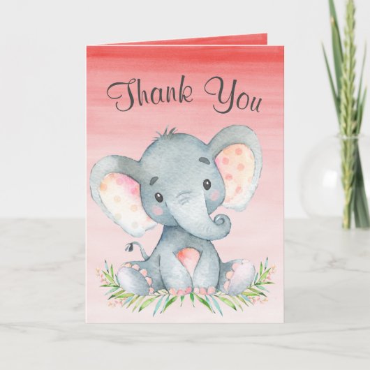 Waterverf Elephant Girl Hartelijk dank Bedankkaart (Voorkant)