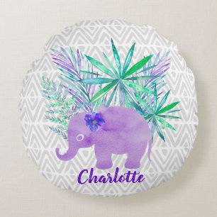 Waterverf Elephant Oerwoud Shibori Primitief Rond Kussen