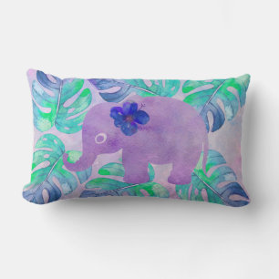 Waterverf Elephant Oerwoud Tropisch Monstera Leaf Kussen