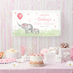Waterverf Elephant Pink Heart Baby shower Welkom Spandoek