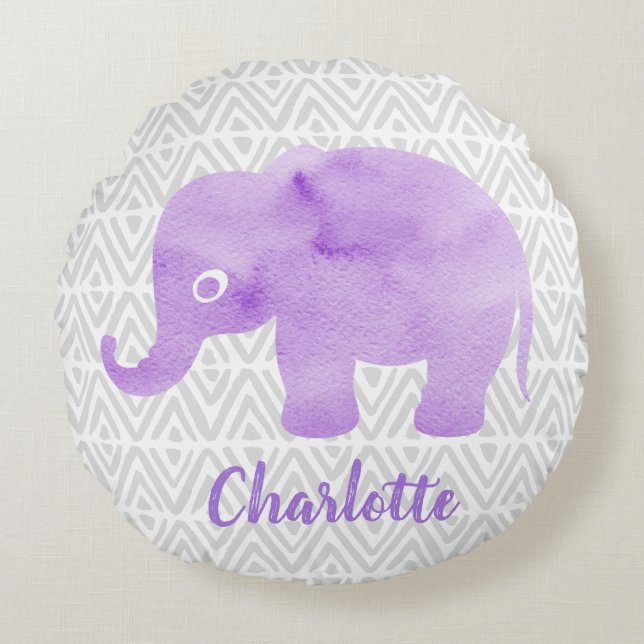 Waterverf Elephant Shibori Primitive Chevron Rond Kussen (Voorkant)