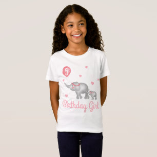 Waterverf Elephants roze ballon Birthday Girl T-shirt