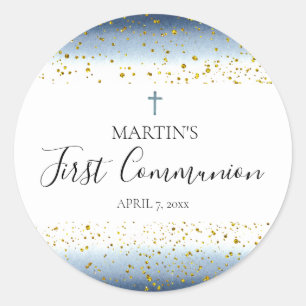 waterverf en FAUX folie details Eerste Communie Ronde Sticker