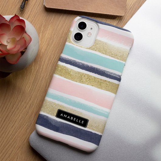 Waterverf en Faux Glitter Stripes Case-Mate iPhone Case