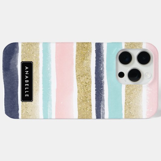 Waterverf en Faux Glitter Stripes Case-Mate iPhone Case (Achterkant (horizontaal))