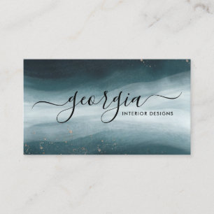 Waterverf en golven van de zee   Handtekening Visitekaartje