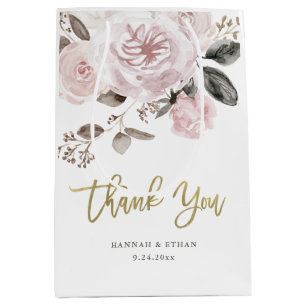 Waterverf en goud Blush roze rozen Medium Cadeauzakje