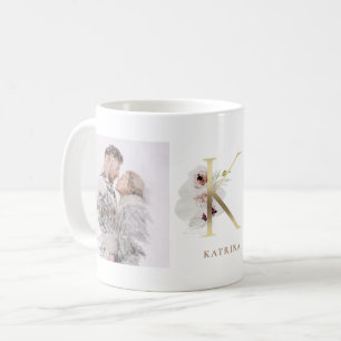 Waterverf en goud Twee foto-brieven K Monogram Koffiemok