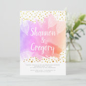 Waterverf- en goudconfetti typografie bruiloft kaart (Staand voorkant)