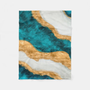 Waterverf en gouden turquoise Wave Abstract Fleece Deken